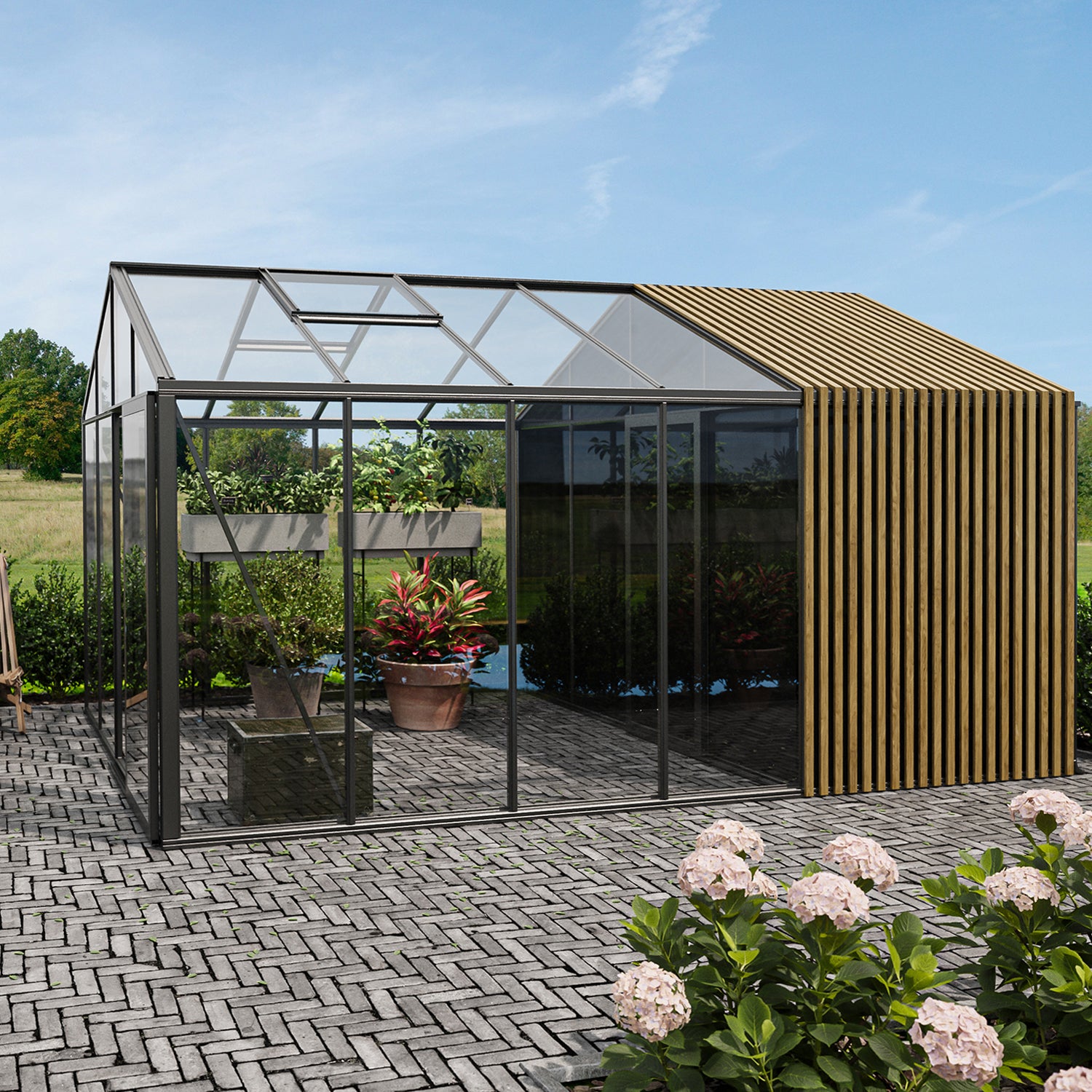 Scandiglas with storage and accoya