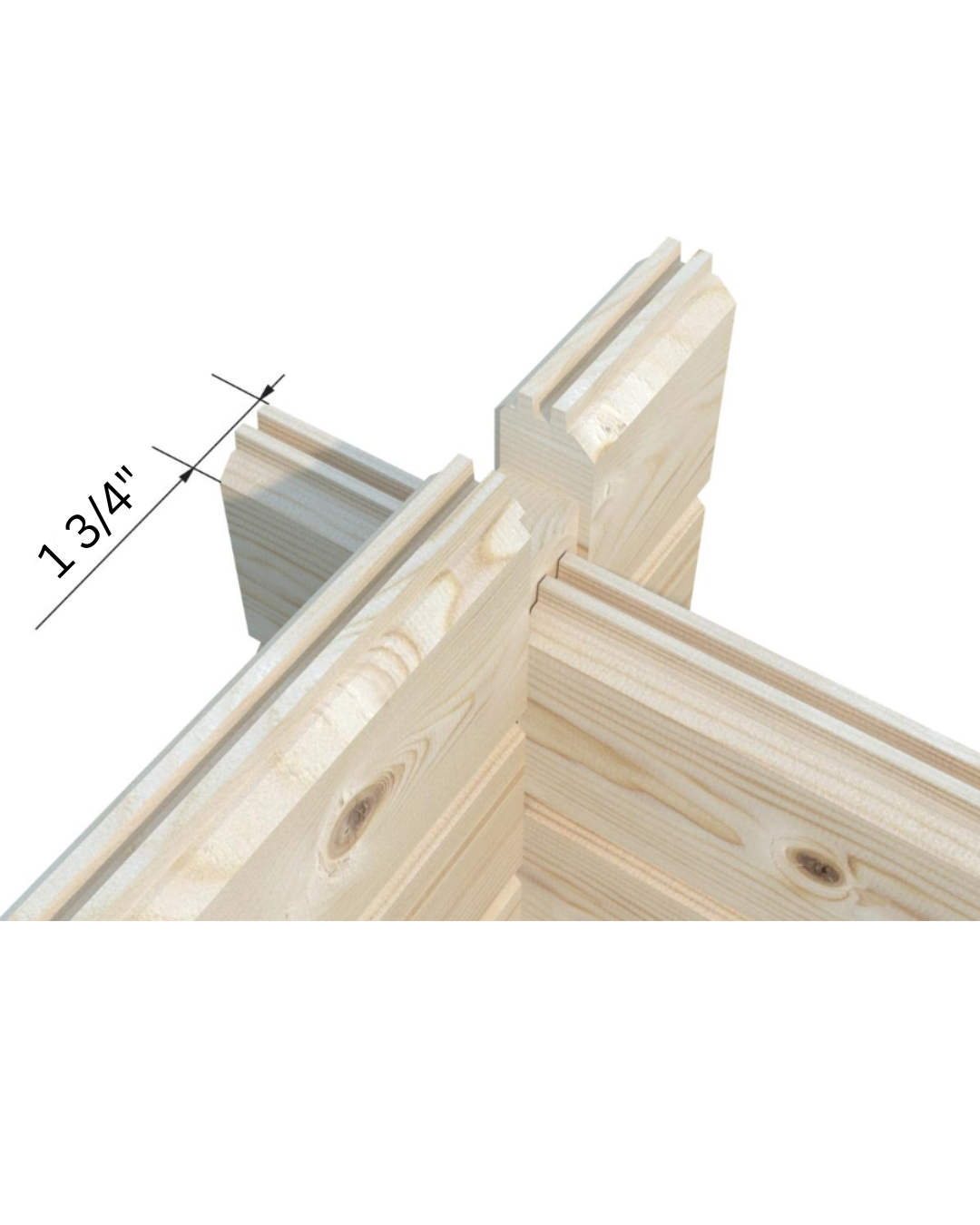 Wooden frame corner with measurement label on a white background