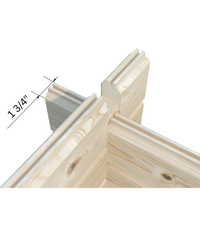 Wooden frame corner with measurement label on a white background