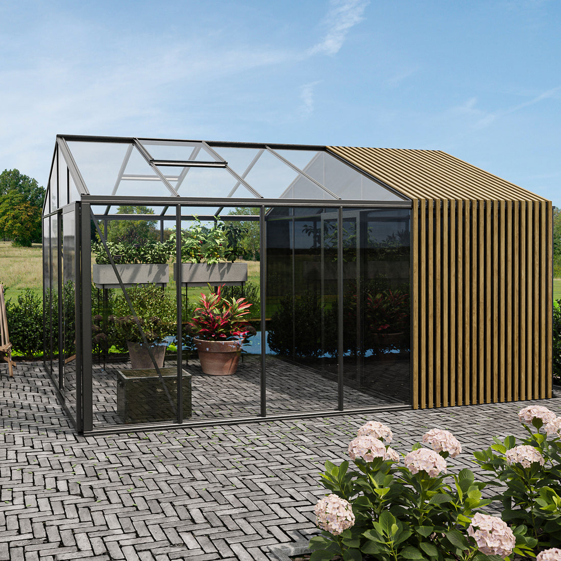 Scandiglas with storage and accoya