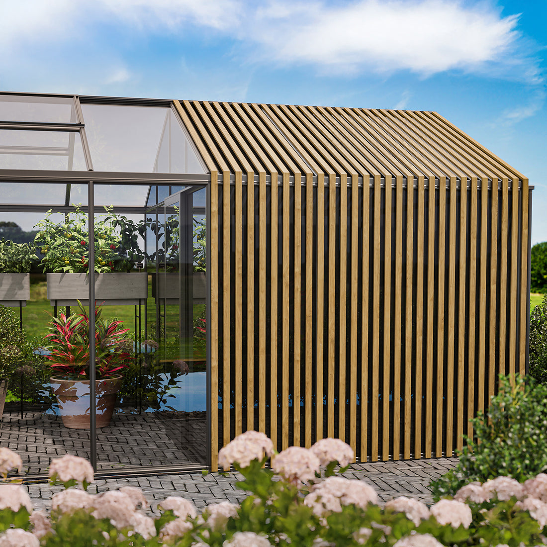 Scandiglas with storage and accoya