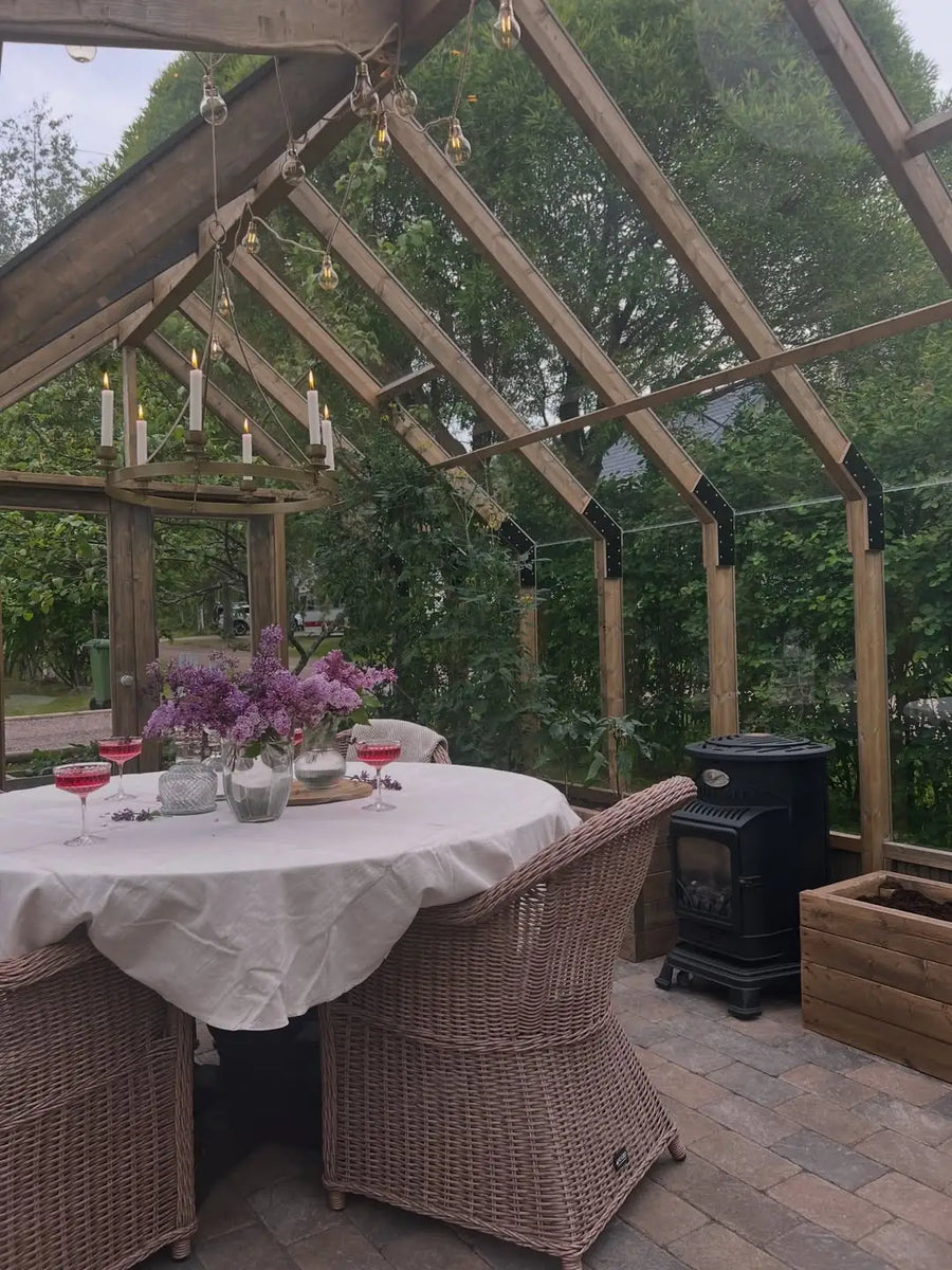 Lilacs on the table, a stove for cool nights