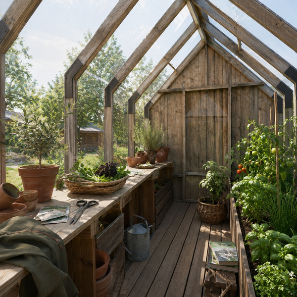 Nordwood Arrow Greenhouse with Shed in an owner's garden