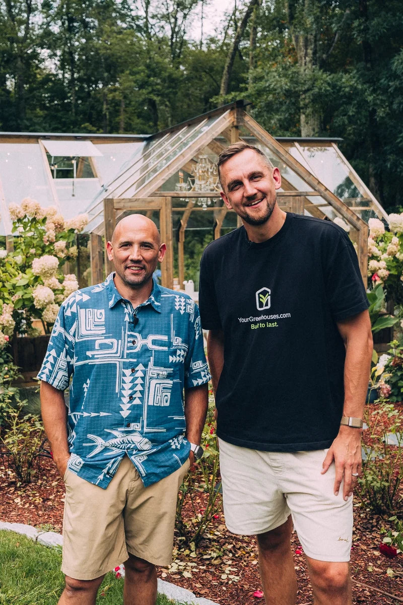 Gustavs on site with an owner, Nordwood assembled behind them