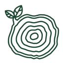 Outline of a tree stump with a leaf on top