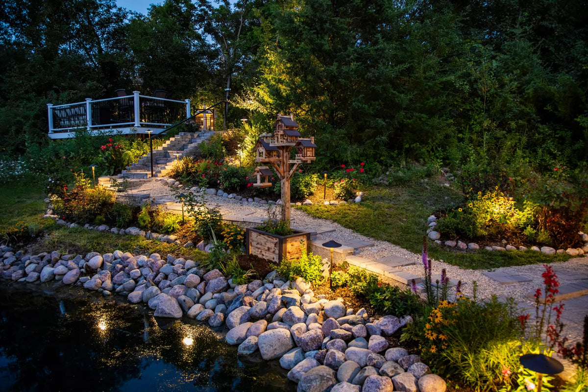 The lit path down to it